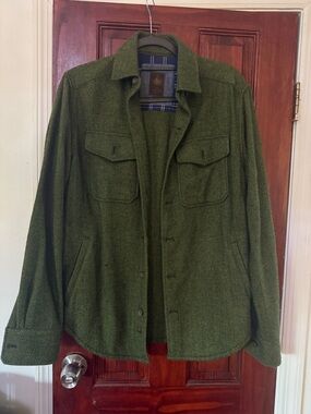 The Territory Ahead Olive Green Herringbone Shirt Jacket
